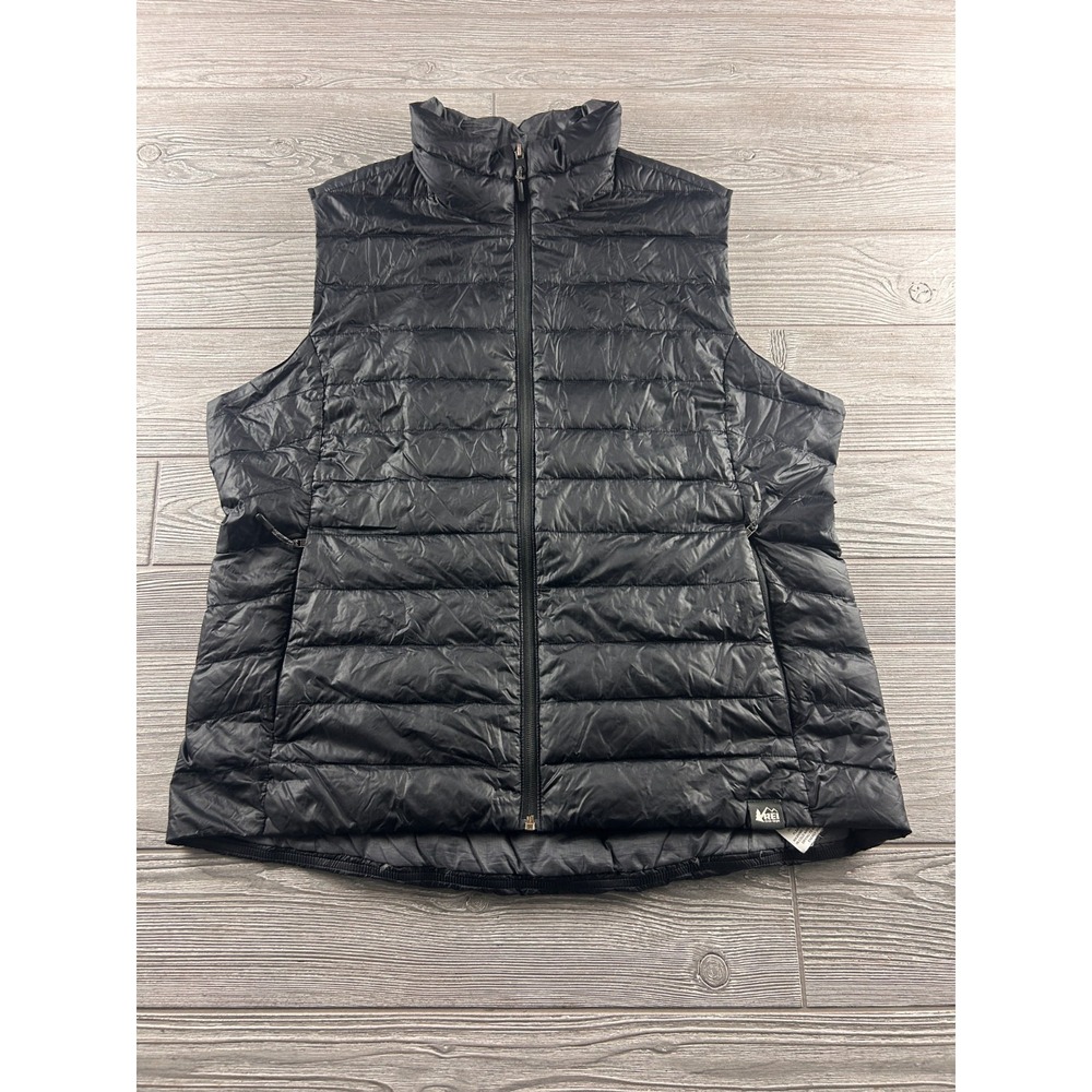 REI Co-op Vest Women's XL Black Down Puffer Full Zip Packable Outdoor Hiking